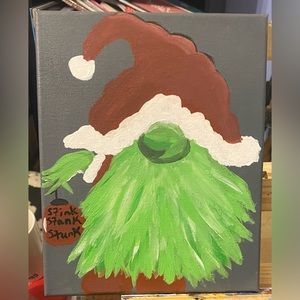 Hand painted Grinch Gnome on 8x10 stretched canvas.Stink stank stunk ornament!
